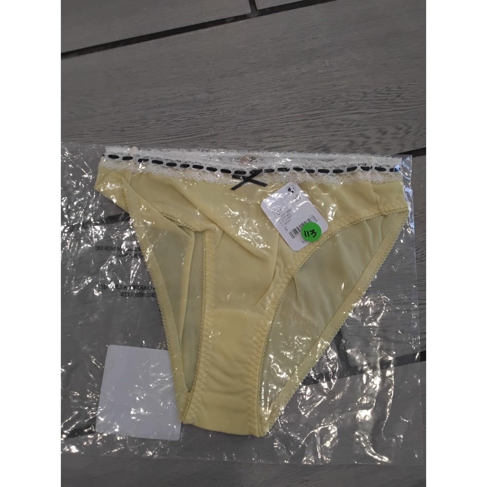 Free People So Sweet Bikini Yellow‎ Mesh Lace Trim Panties Pasta pair -S
